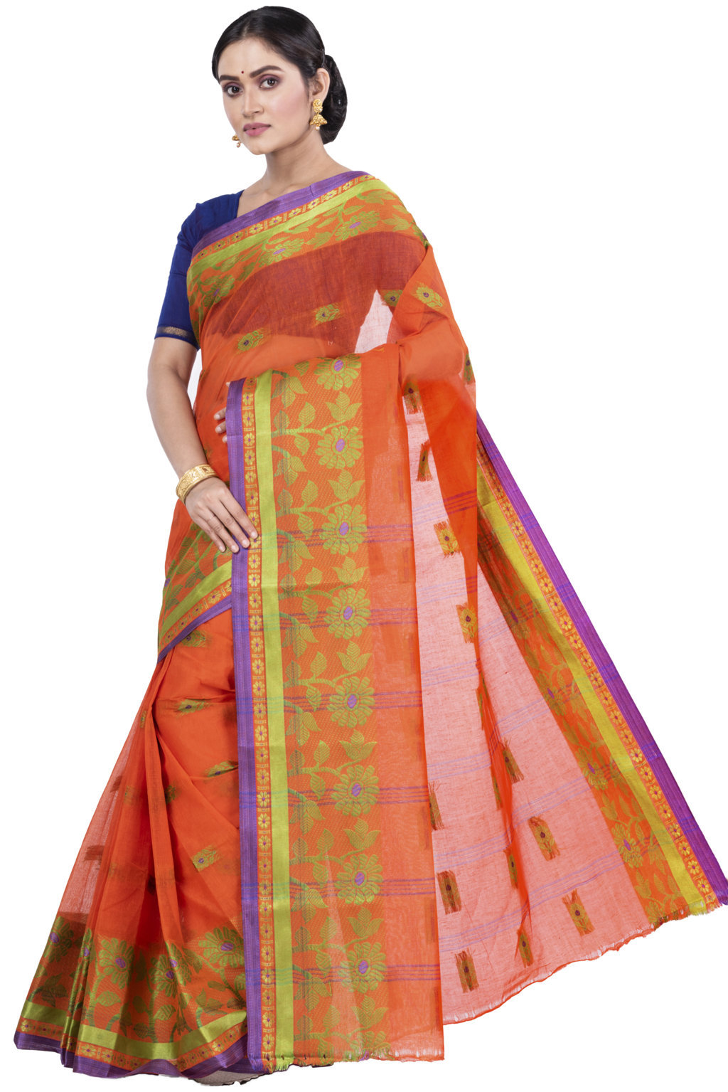 Orange Pure Cotton Fultop_Tant Tant Saree (853)